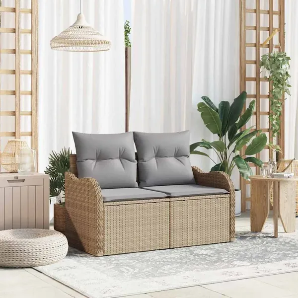 Canapé de jardin avec coussin Beige 121 x 62 x 69cm polyrotin