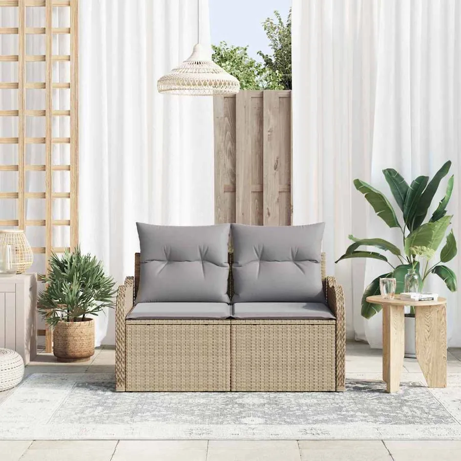 Canapé de jardin avec coussin Beige 121 x 62 x 69cm polyrotin - 3