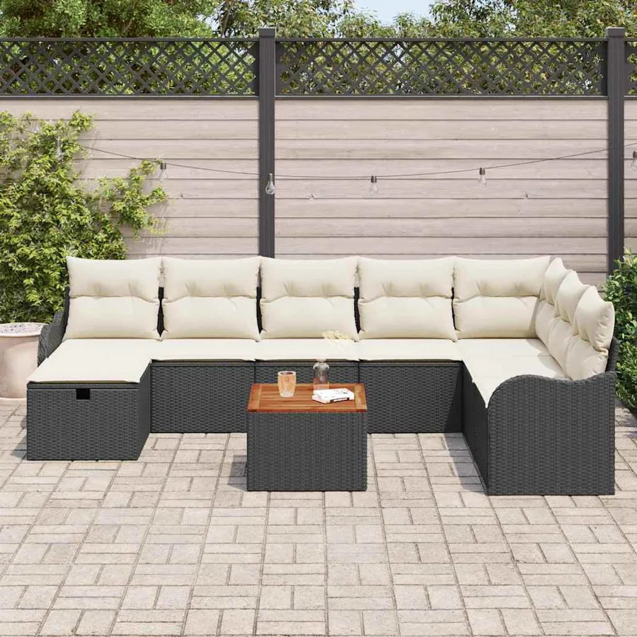 Ensemble de canapé de jardin avec coussin 9 pcs Noir Poly rotin - 3