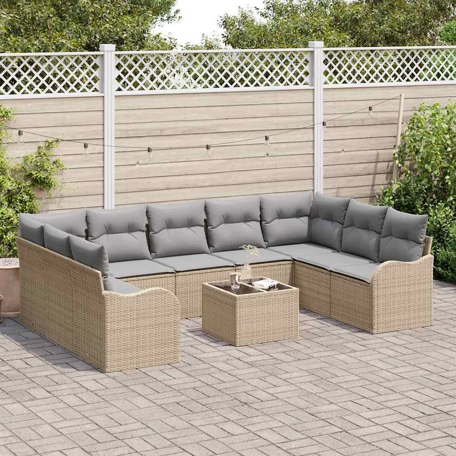 Ensemble de canapé de jardin 10 pcs Beige polyrotin - 3