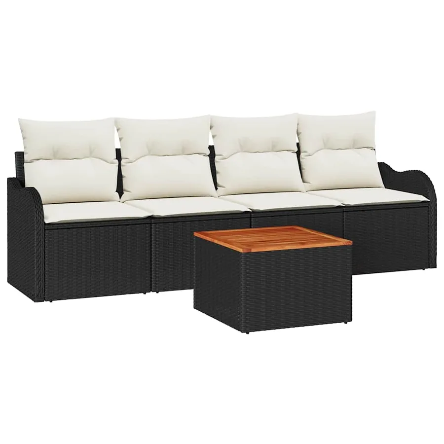 Ensemble de canapé de jardin 5 pcs Noir et Crème polyrotin - 2