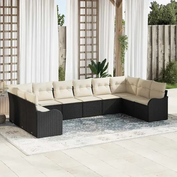 Ensemble de canapé de jardin 10 pcs Noir et blanc polyrotin