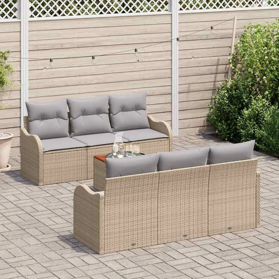 Ensemble de canapé de jardin avec coussin 7 pcs Beige polyrotin - 3