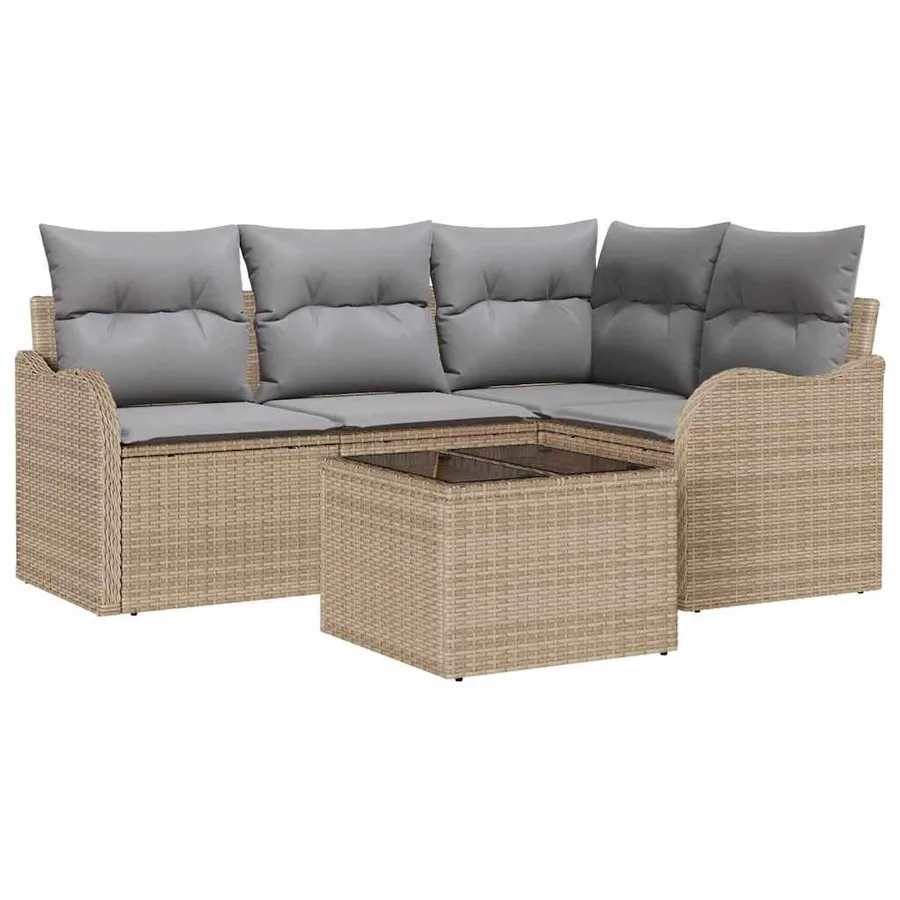 Ensemble de canapé de jardin 5 pcs Beige Poly rotin - 2