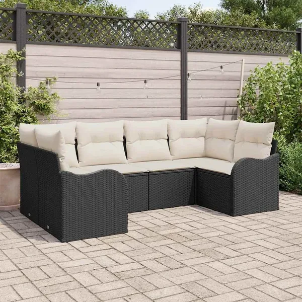 Ensemble de canapé de jardin 6 pcs Noir et blanc Poly rotin