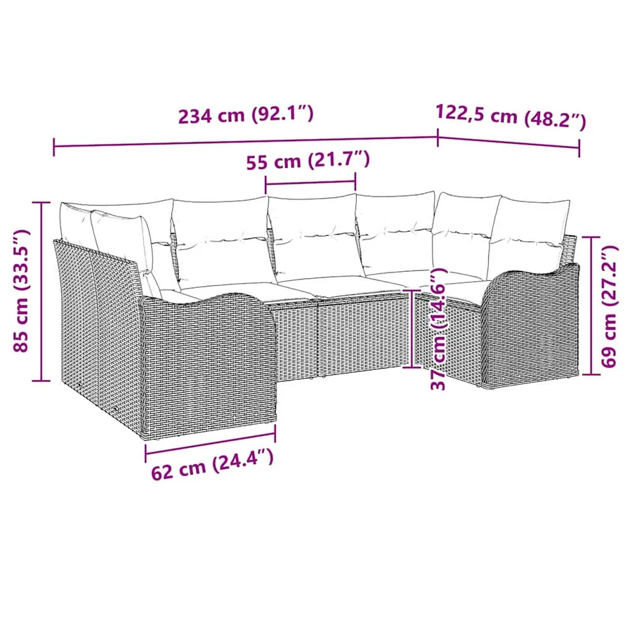 Ensemble de canapé de jardin 6 pcs Noir et blanc Poly rotin - 12