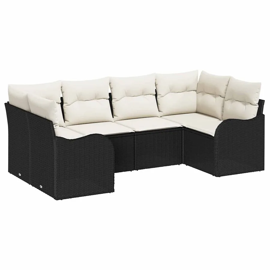 Ensemble de canapé de jardin 6 pcs Noir et blanc Poly rotin - 2