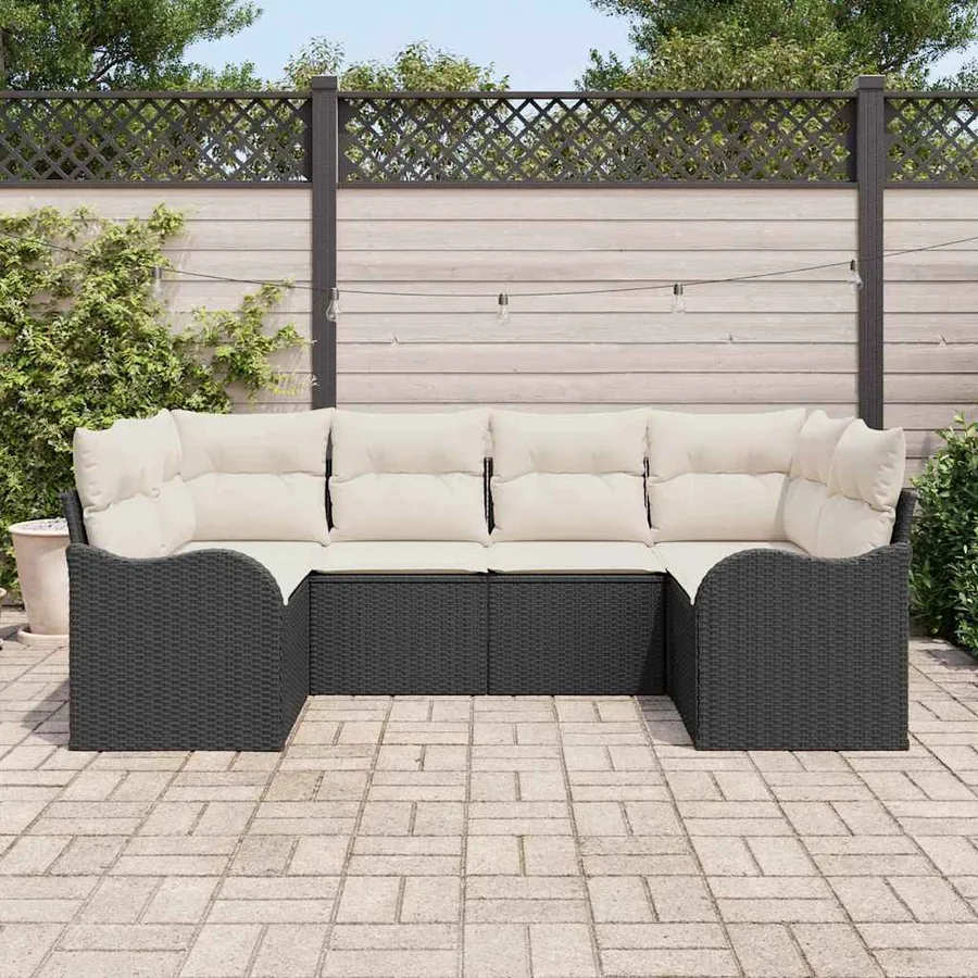 Ensemble de canapé de jardin 6 pcs Noir et blanc Poly rotin - 3