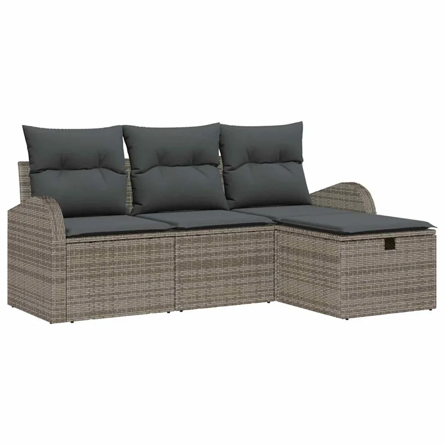 Ensemble de canapé de jardin avec coussin 4 pcs Gris Poly rotin - 2