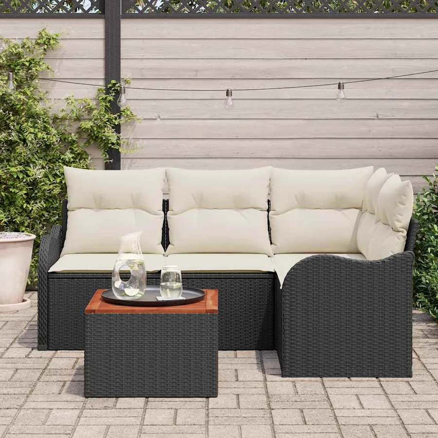 Ensemble de canapé de jardin 5 pcs Noir et Crème polyrotin - 3