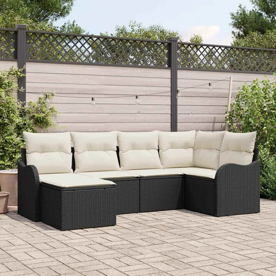 Ensemble de canapé de jardin 6 pcs Noir et blanc Poly rotin