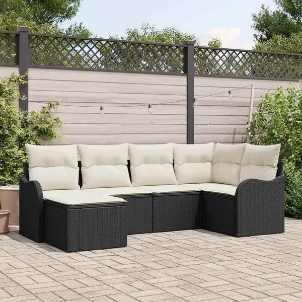Ensemble de canapé de jardin 6 pcs Noir et blanc Poly rotin