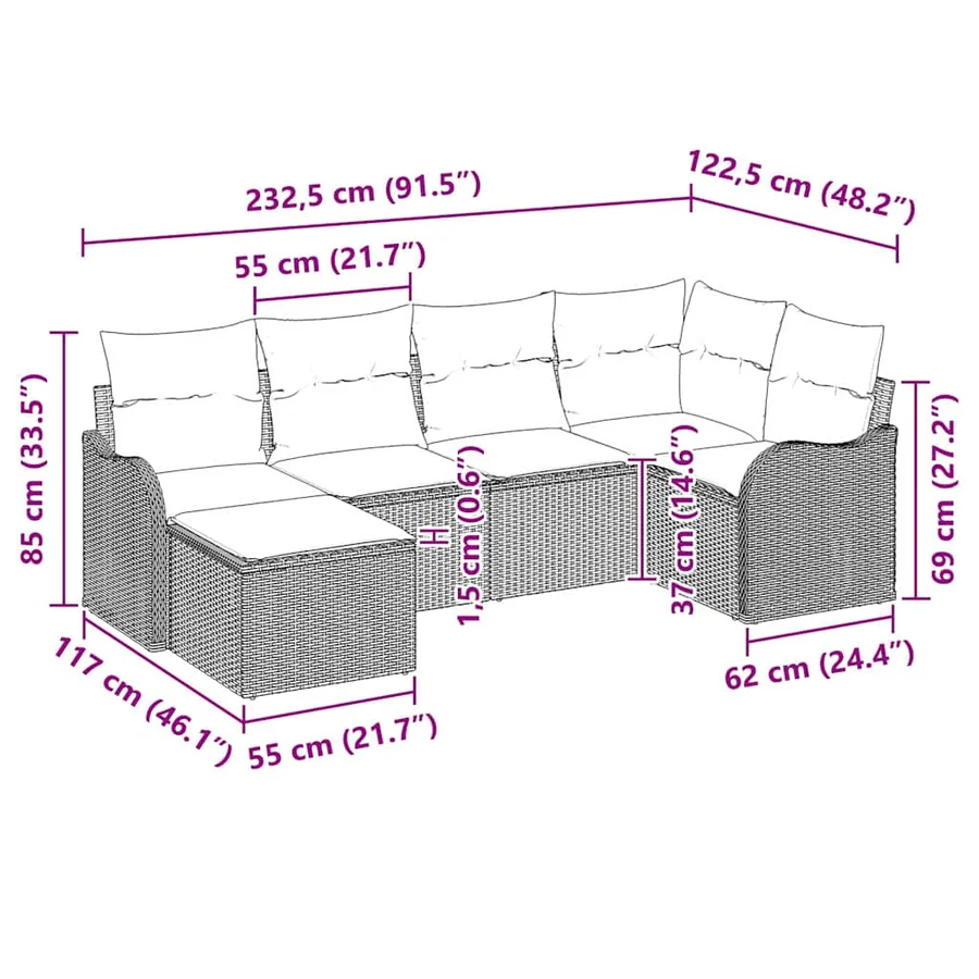 Ensemble de canapé de jardin 6 pcs Noir et blanc Poly rotin - 14