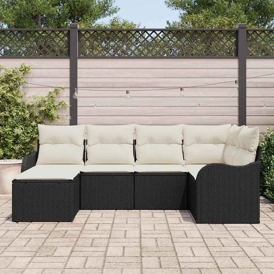 Ensemble de canapé de jardin 6 pcs Noir et blanc Poly rotin - 3