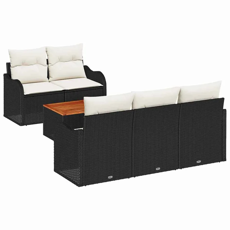Ensemble de canapé de jardin 6 pcs Noir et Crème polyrotin - 2