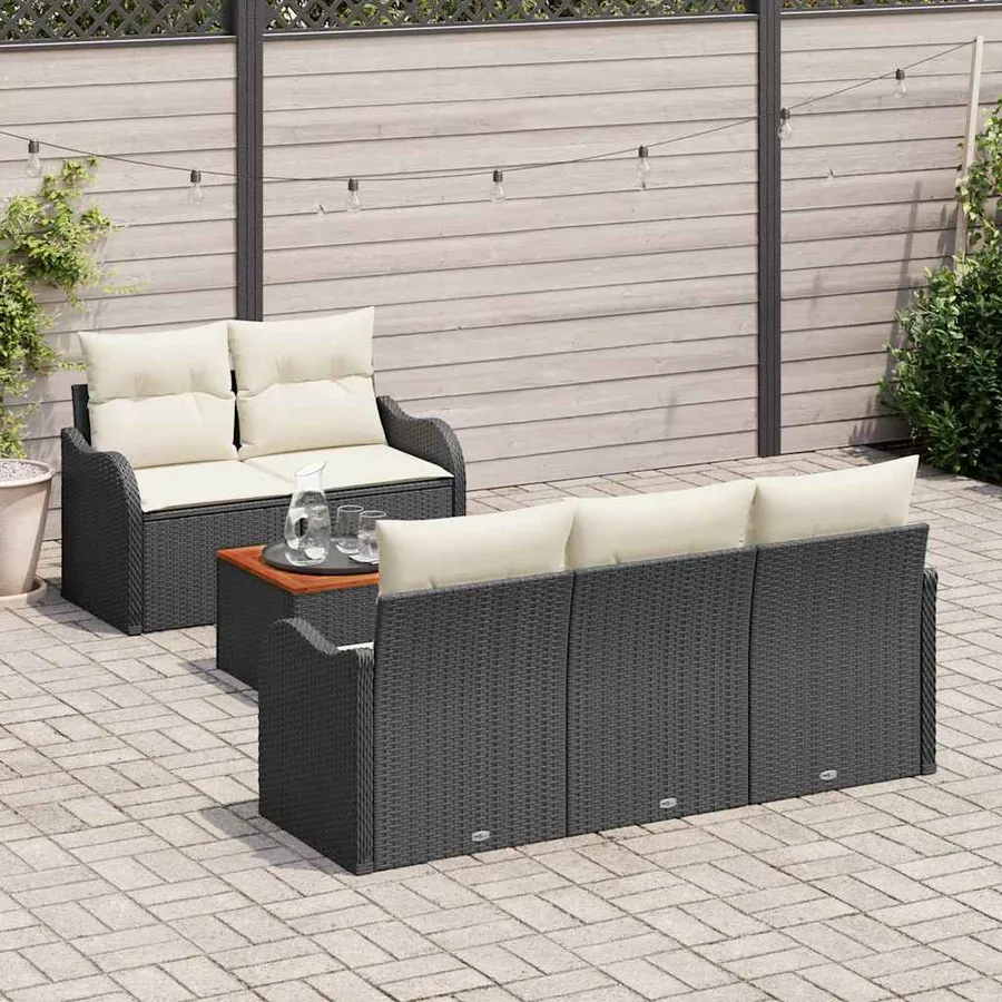 Ensemble de canapé de jardin 6 pcs Noir et Crème polyrotin - 3