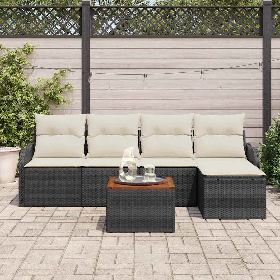 Ensemble de canapé de jardin 6 pcs Noir et Crème polyrotin