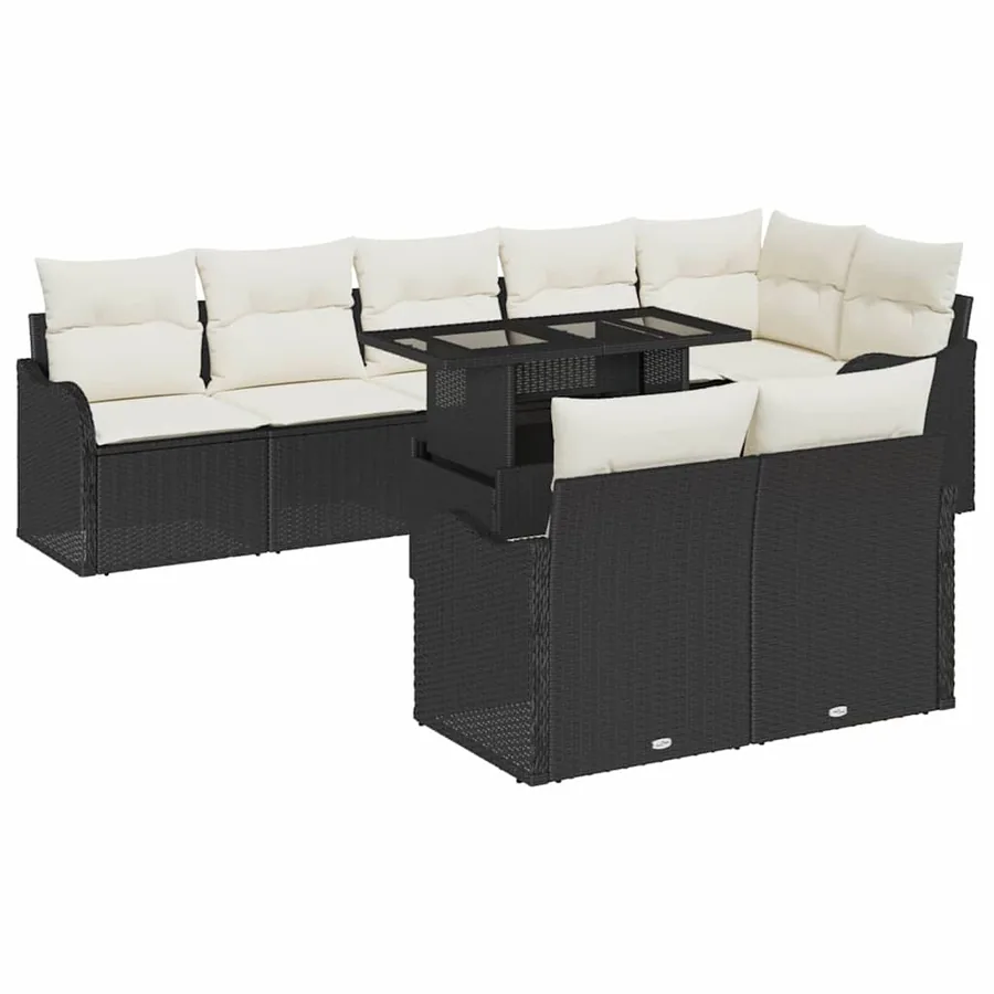 Ensemble de canapé de jardin 9 pcs Noir Poly Rattan