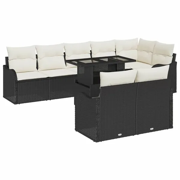 Ensemble de canapé de jardin 9 pcs Noir Poly Rattan