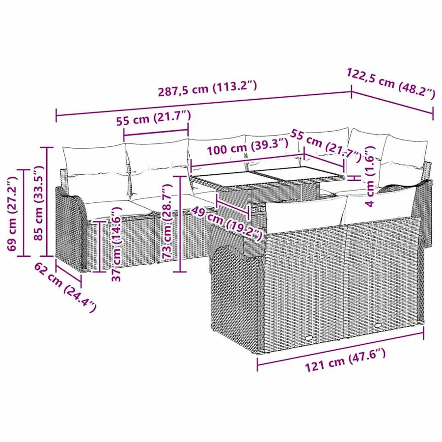 Ensemble de canapé de jardin 9 pcs Noir Poly Rattan - 10