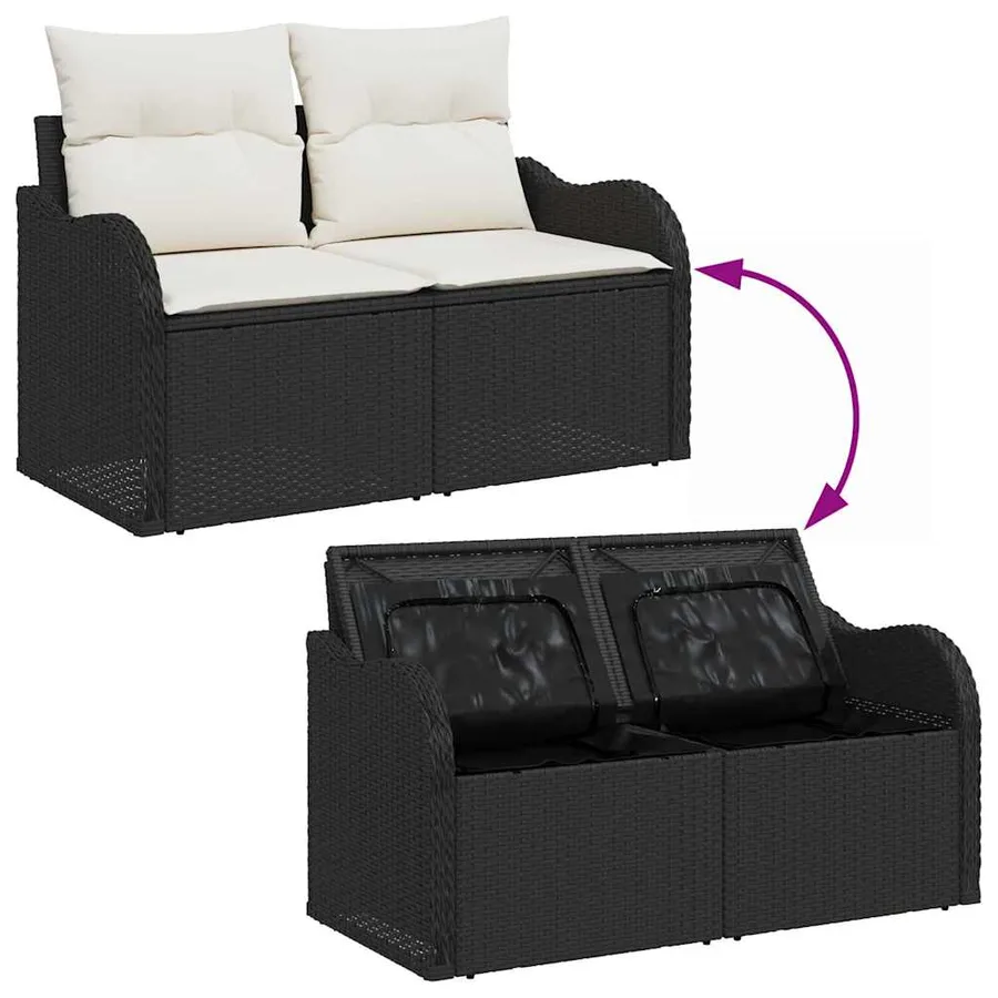 Ensemble de canapé de jardin 9 pcs Noir Poly Rattan - 6