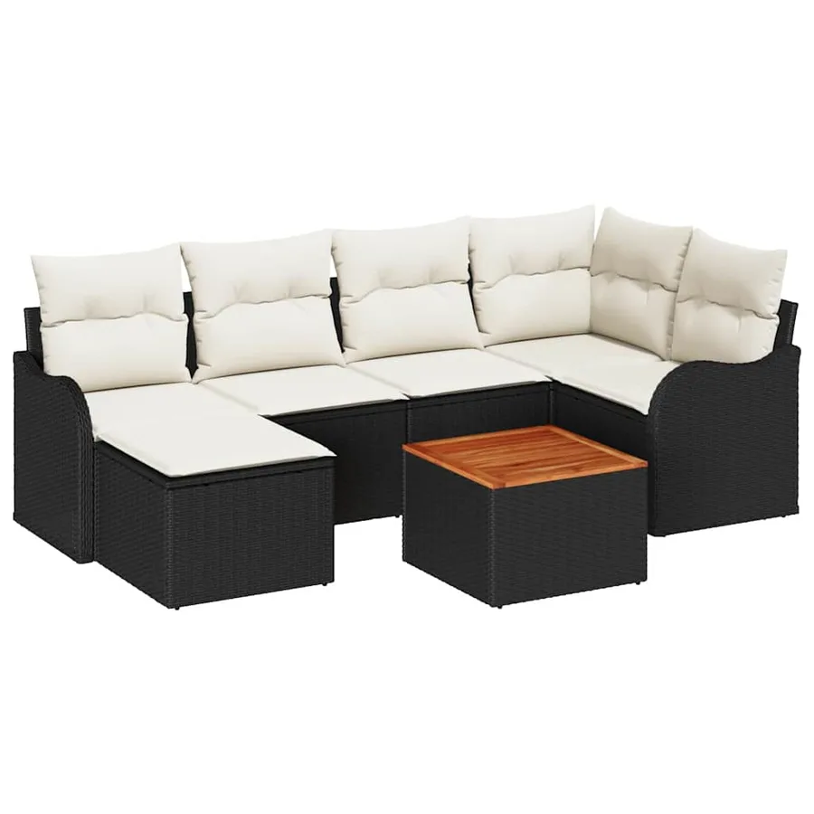 Ensemble de canapé de jardin 7 pcs Noir et Crème polyrotin - 2