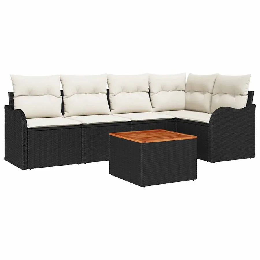 Ensemble de canapé de jardin 6 pcs Noir et Crème polyrotin - 2