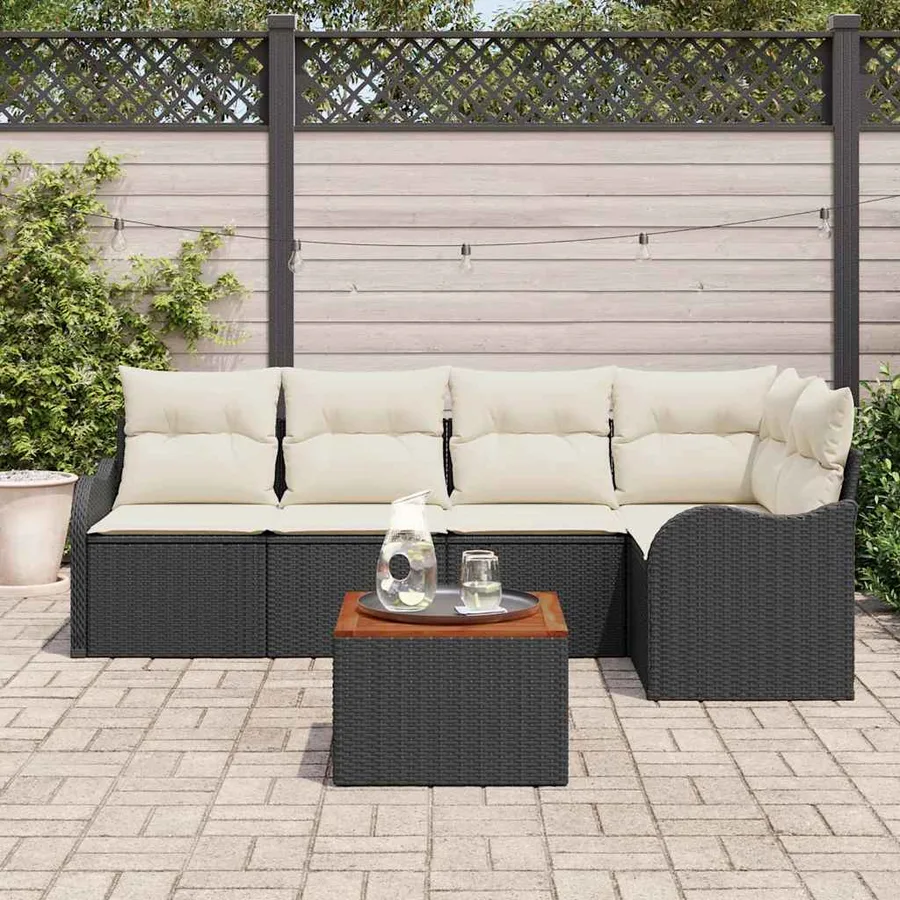 Ensemble de canapé de jardin 6 pcs Noir et Crème polyrotin - 3