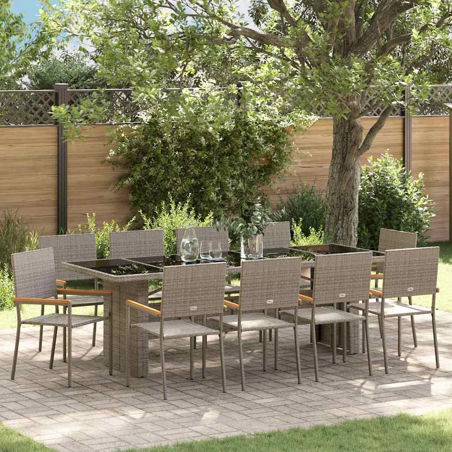 Ensemble de salle à manger pour jardin 11 pcs Gris polyrotin