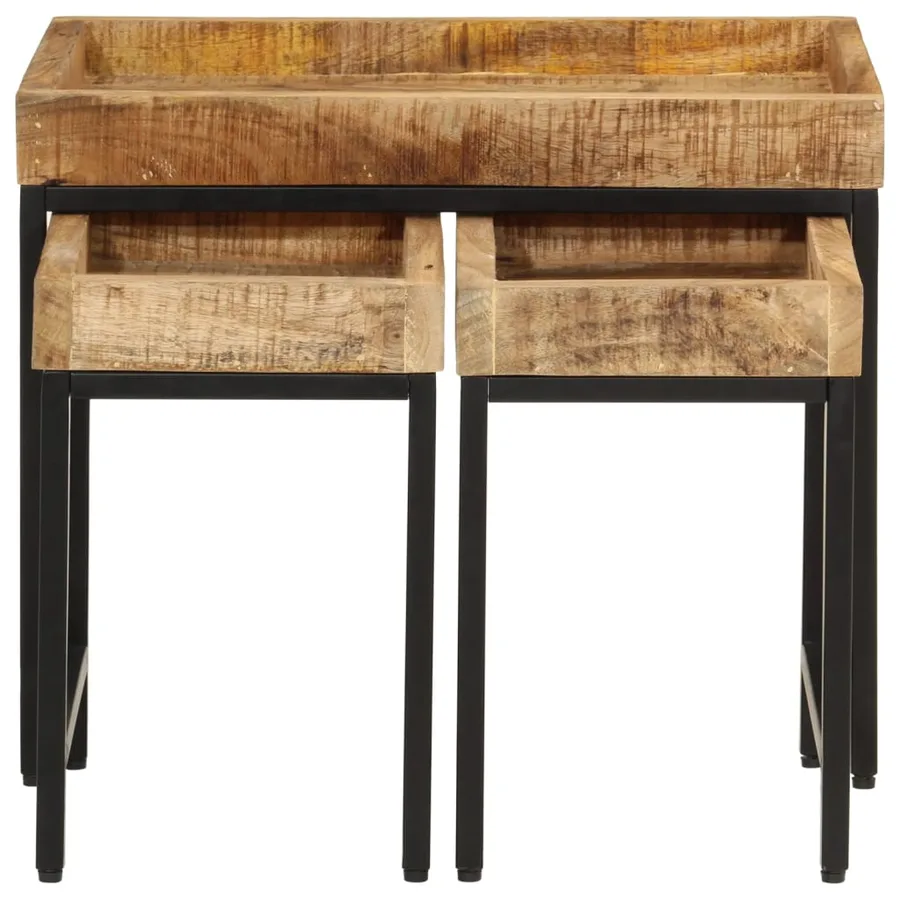 Tables basses gigognes 3pcs bois de manguier massif brut et fer - 3