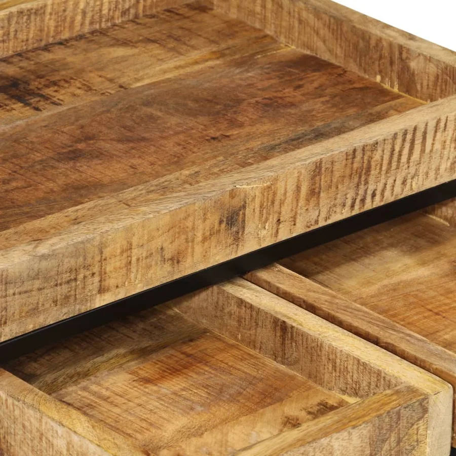 Tables basses gigognes 3pcs bois de manguier massif brut et fer - 5