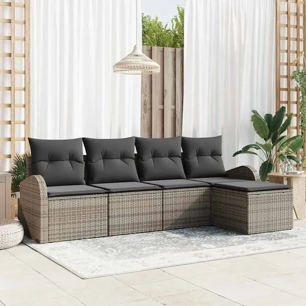 Ensemble de Canapés avec coussin 5 pcs Gris polyrotin