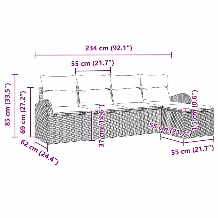 Ensemble de Canapés avec coussin 5 pcs Gris polyrotin - 15