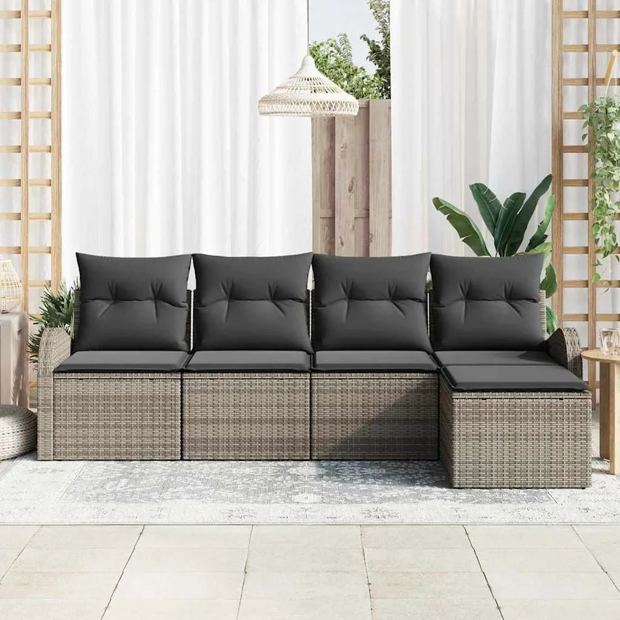 Ensemble de Canapés avec coussin 5 pcs Gris polyrotin - 3