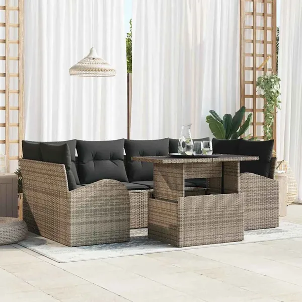 Ensemble de canapé de jardin 7 pcs Gris Poly Rattan