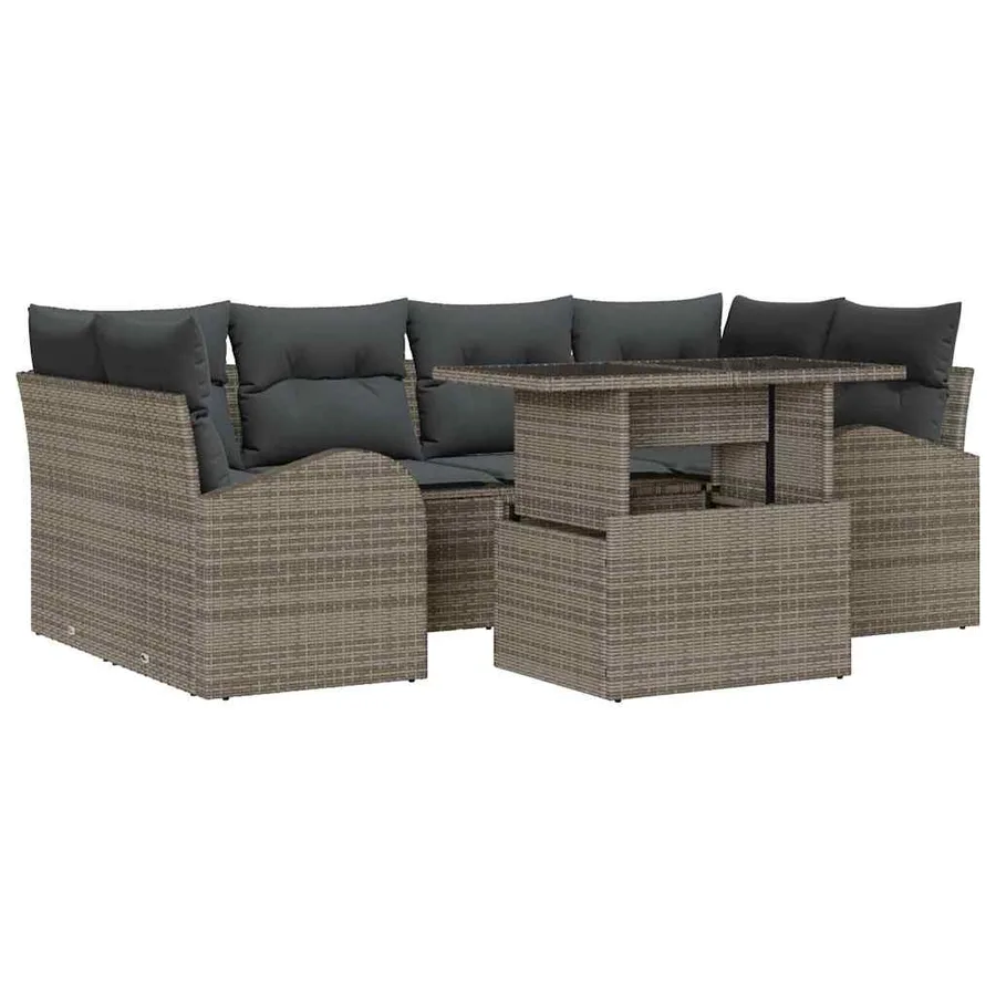 Ensemble de canapé de jardin 7 pcs Gris Poly Rattan - 2