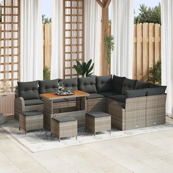 Ensemble de canapé de jardin avec coussin 13 pcs Gris