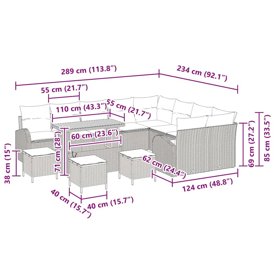 Ensemble de canapé de jardin avec coussin 13 pcs Gris - 18