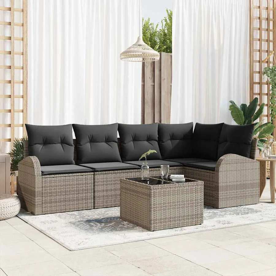 Ensemble de canapé de jardin avec coussin 6 pcs Gris polyrotin