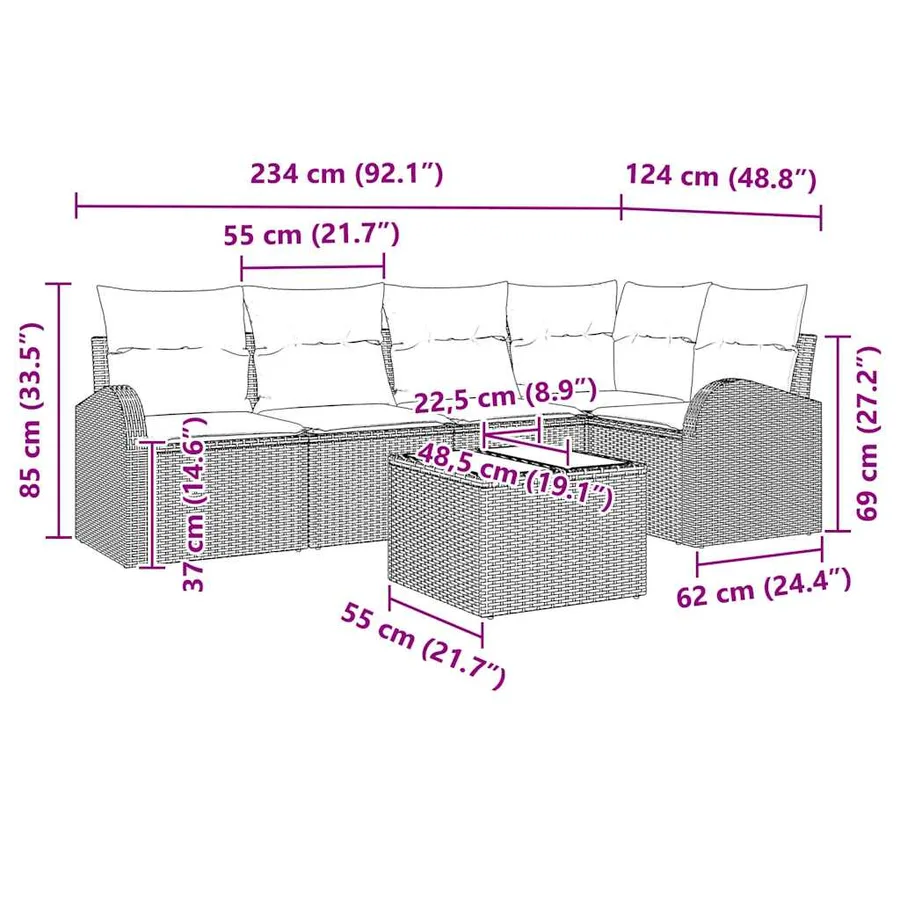Ensemble de canapé de jardin avec coussin 6 pcs Gris polyrotin - 17