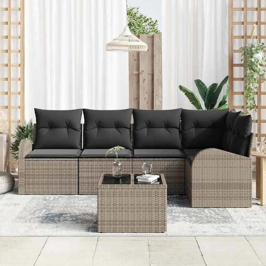 Ensemble de canapé de jardin avec coussin 6 pcs Gris polyrotin - 3