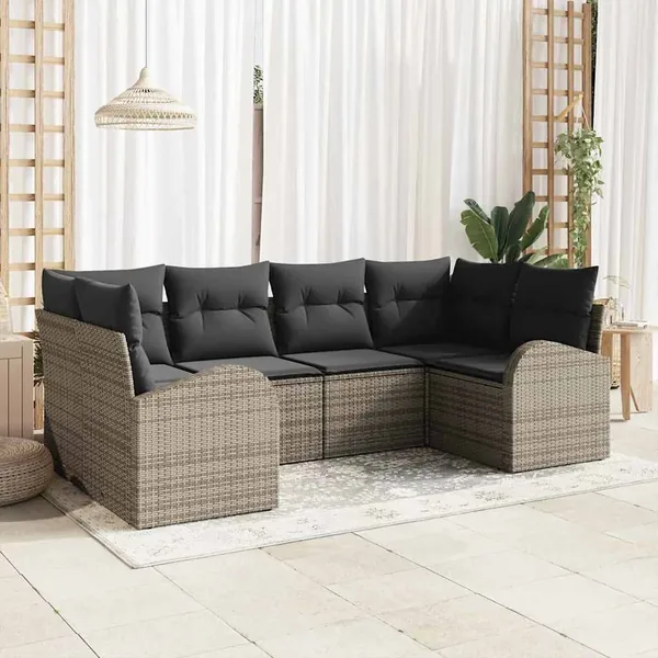 Ensemble de canapé de jardin avec coussin 6 pcs Gris polyrotin