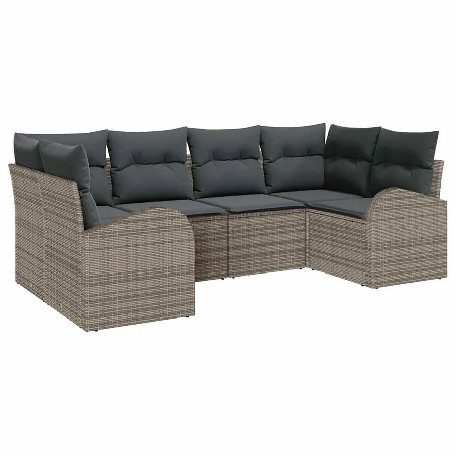 Ensemble de canapé de jardin avec coussin 6 pcs Gris polyrotin - 2