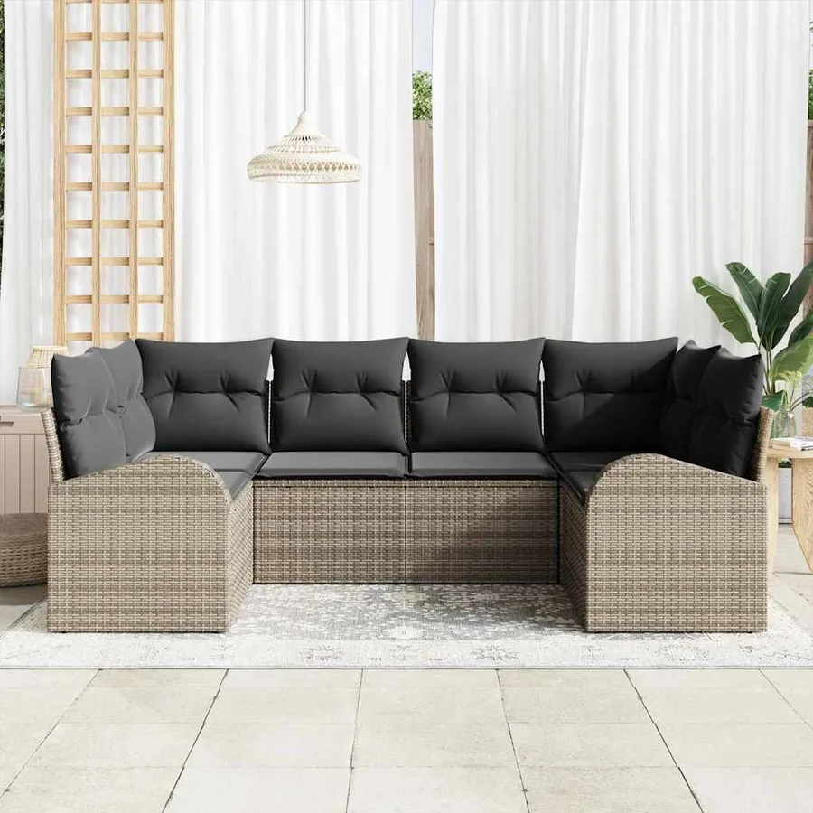 Ensemble de canapé de jardin avec coussin 6 pcs Gris polyrotin - 3
