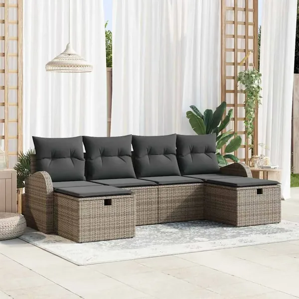 Ensemble de canapé de jardin avec coussin 6 pcs Gris polyrotin