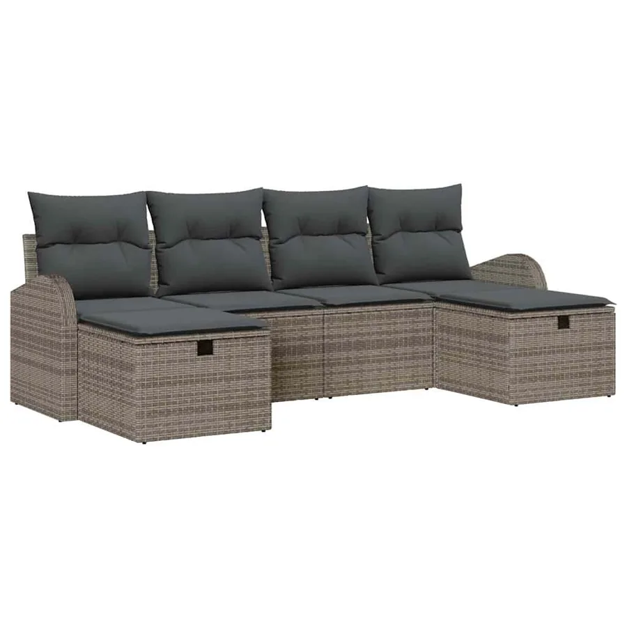 Ensemble de canapé de jardin avec coussin 6 pcs Gris polyrotin - 2