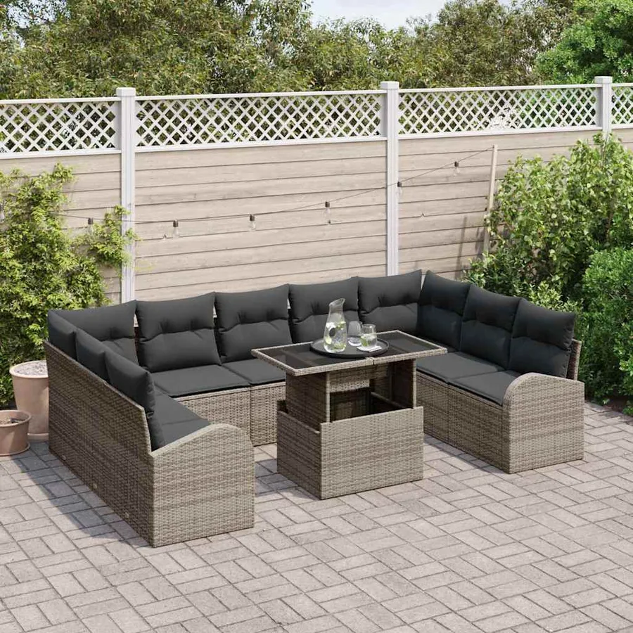 Ensemble de canapé de jardin 10 pcs Gris Poly rotin - 3