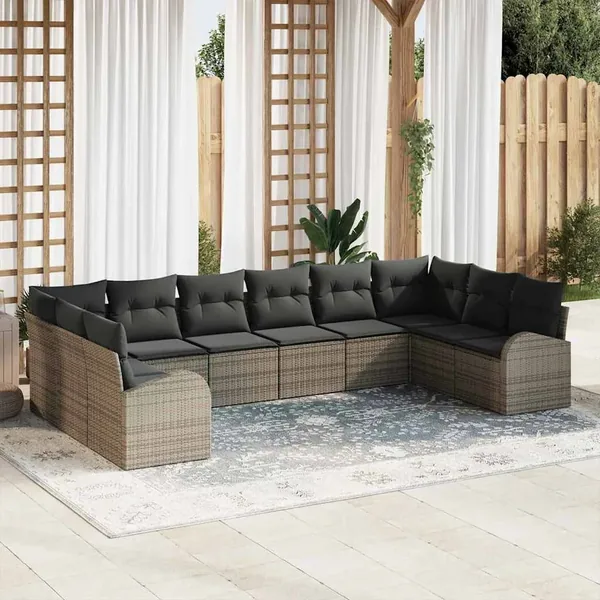 Ensemble de canapé de jardin avec coussin 10 pcs Gris polyrotin
