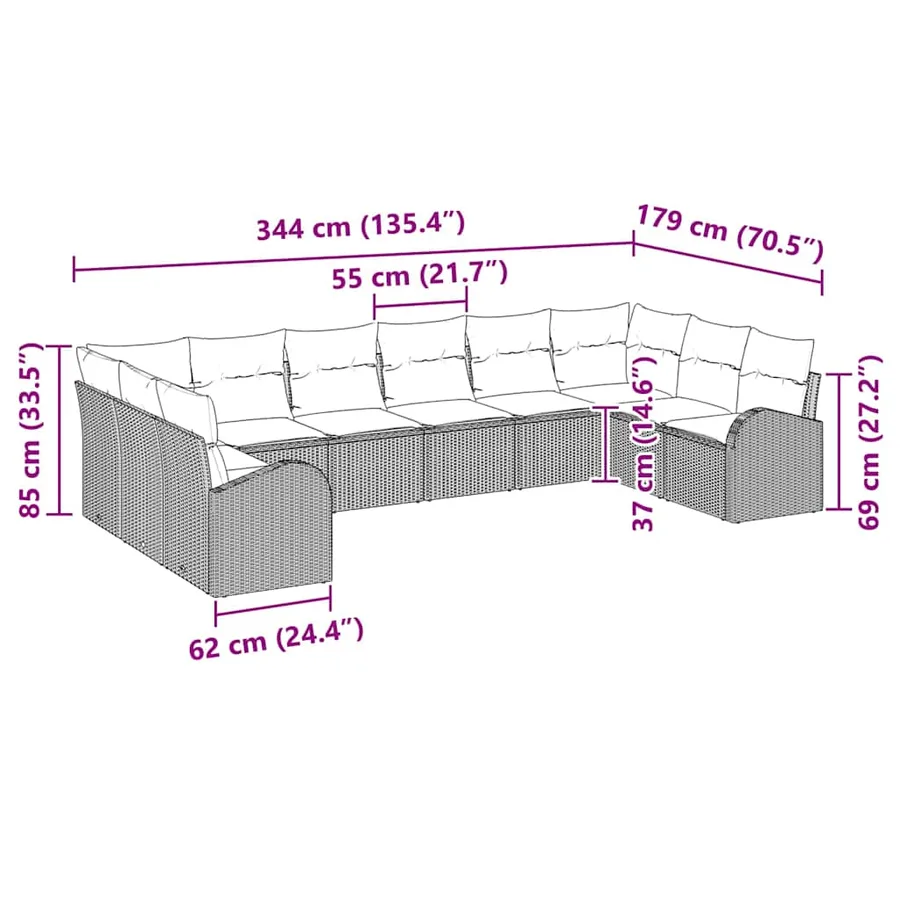 Ensemble de canapé de jardin avec coussin 10 pcs Gris polyrotin - 15