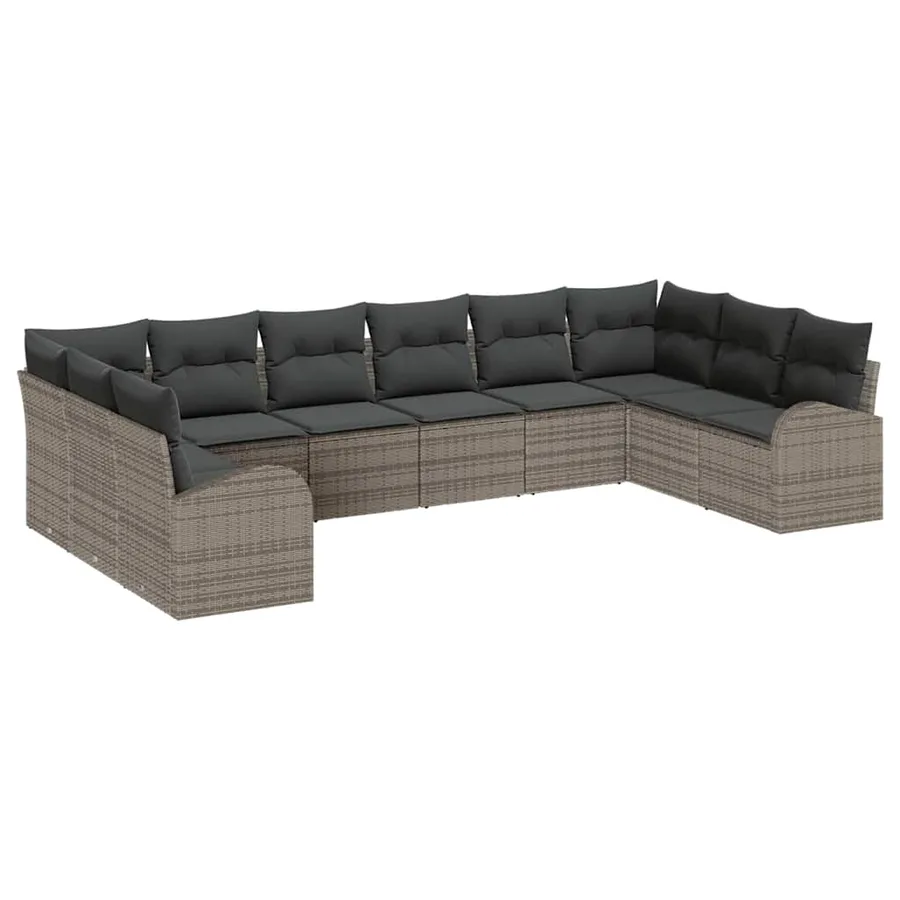 Ensemble de canapé de jardin avec coussin 10 pcs Gris polyrotin - 2